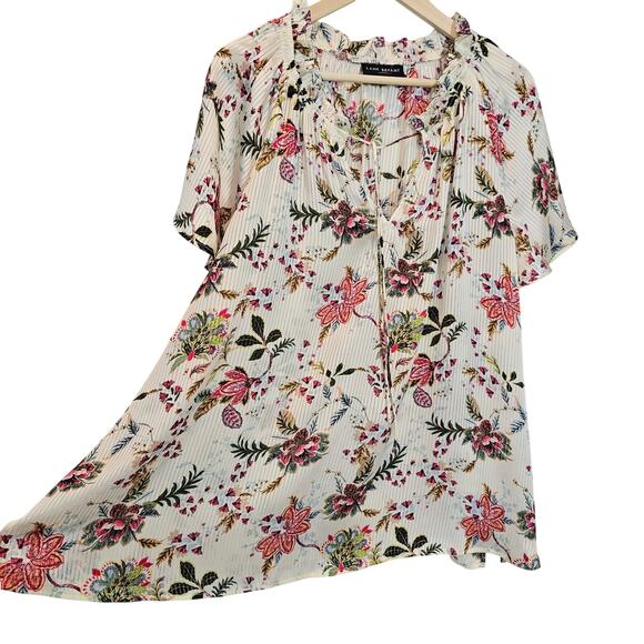 Lane Bryant Swing Cap-Sleeve Ruffle Cream Floral Shadow Stripe Blouse Size 18/20 - Picture 4 of 14